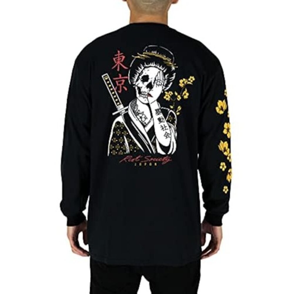 Riot Society Black L/S Skull & Floral Graphic Print Tee | Streetwear Grunge Moto - Picture 11 of 13